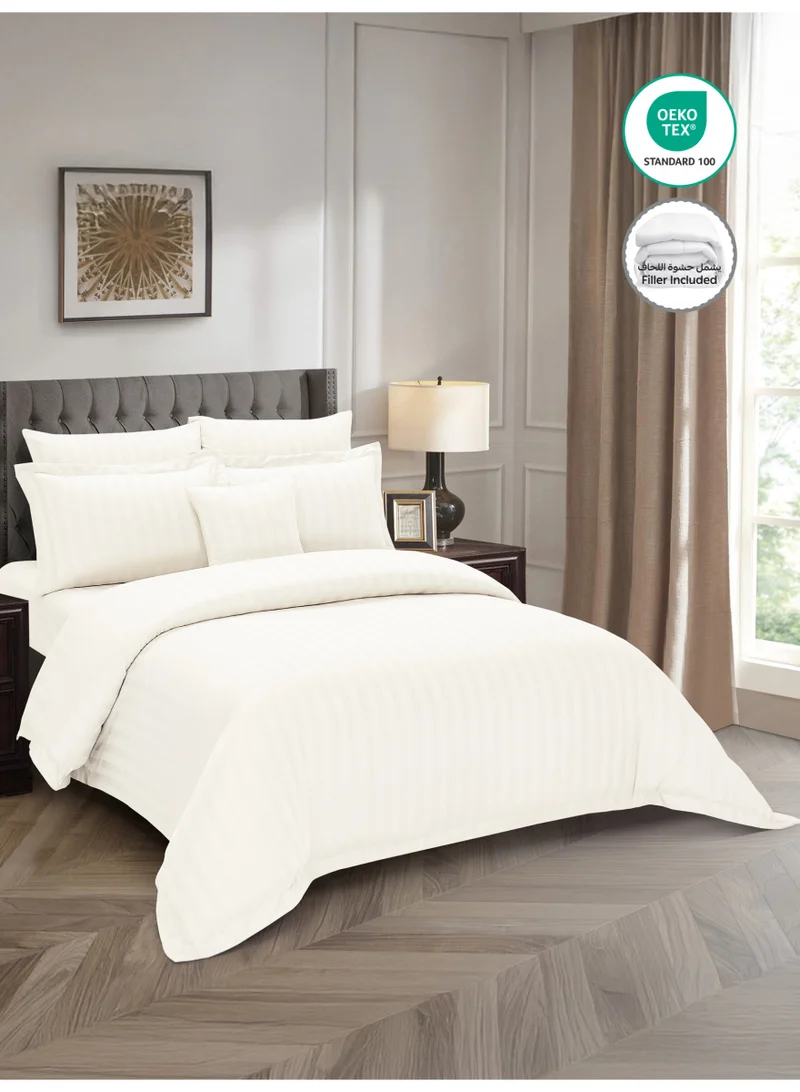 Donetella Hotel Striped Comforter Set, Fits 200x200 cm Size Bed, Removable Duvet Filler Included, 8-Pcs King Size, 350 GSM Filling.